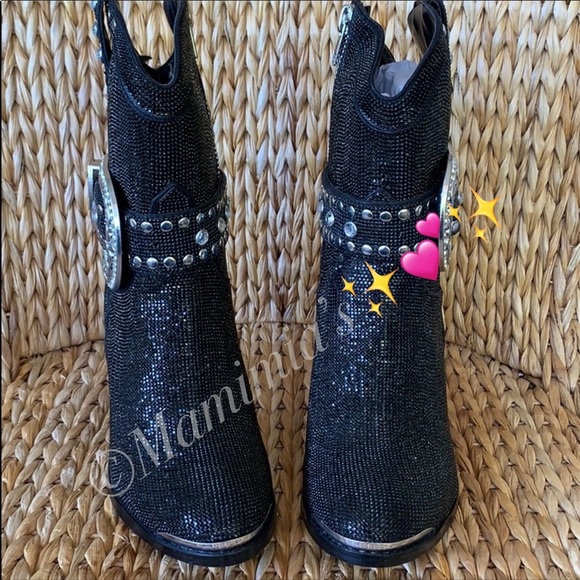 New Black Rhinestone Cowboy Boots - Picture 3 of 5